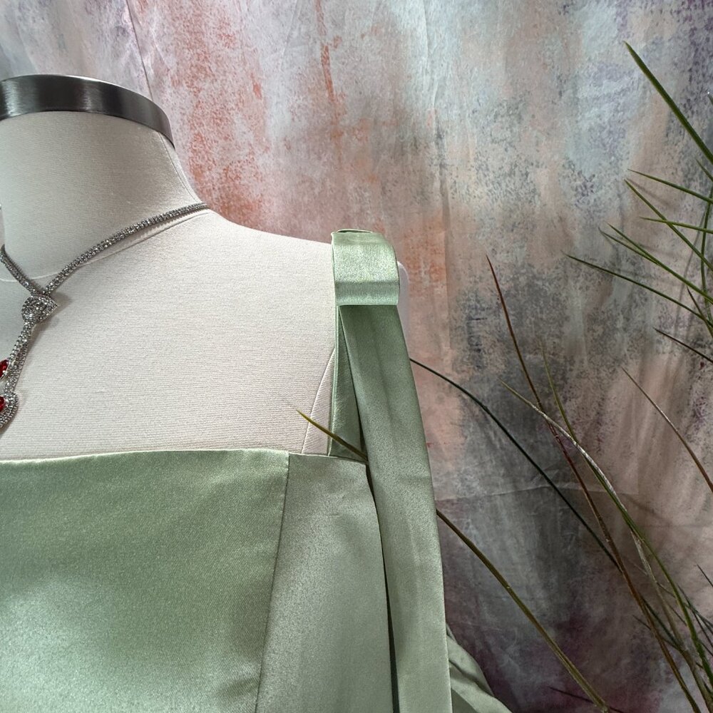 ๐Sage Green Lace Up Cocktail - Bridesmaid - Homecoming Dress w/ Wide Straps - Picture 5 of 16
